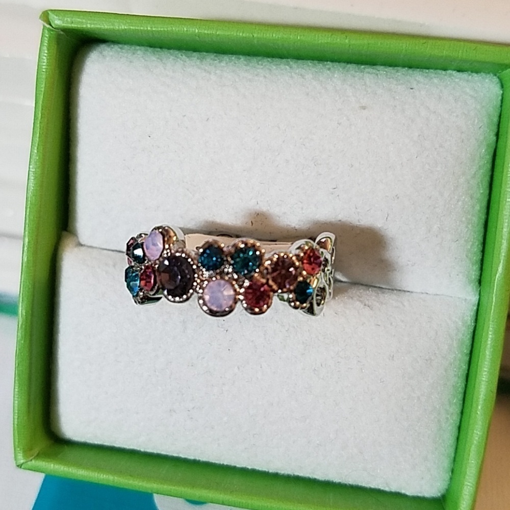 Multi Color Stones Rhinestone Silver Tone Ring Size 6